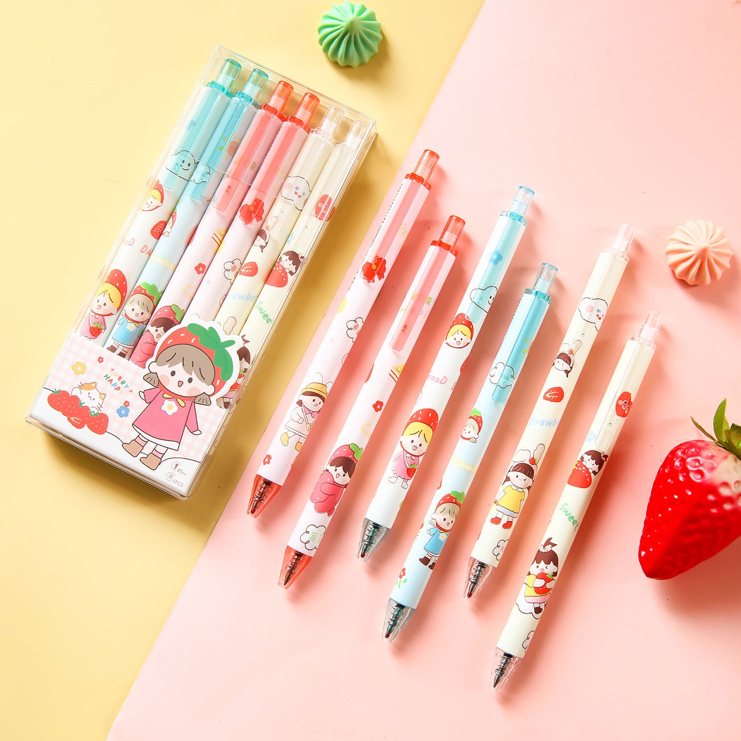 Sweet Strawberry Kawaii Gel Pen Set