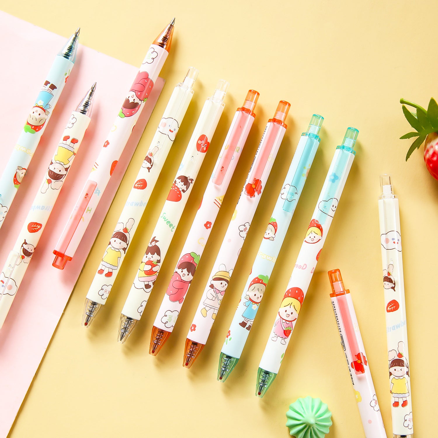 Sweet Strawberry Kawaii Gel Pen Set