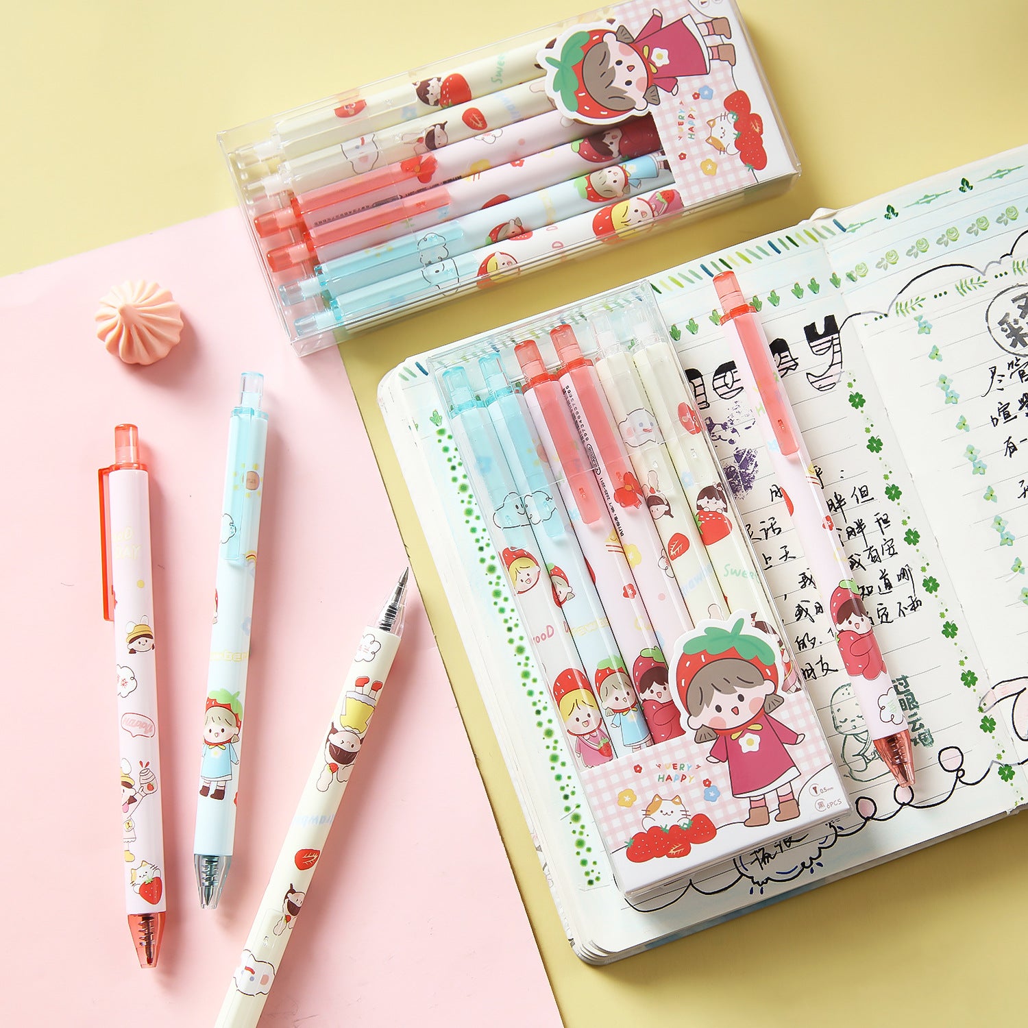 Sweet Strawberry Kawaii Gel Pen Set